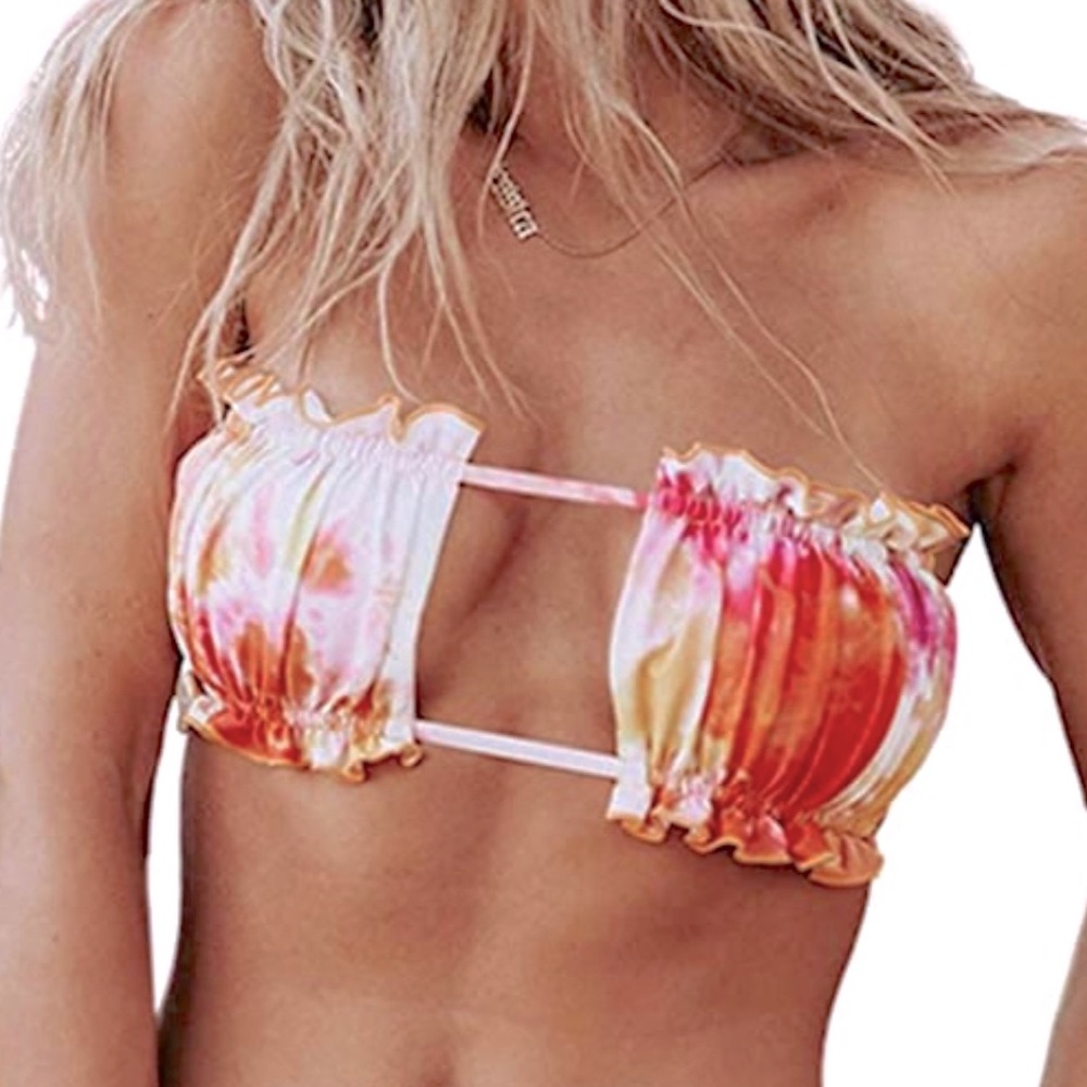 Zaful Women’s Strapless Ribbed Or Tie Back Bikini Top Size M Tie Dye